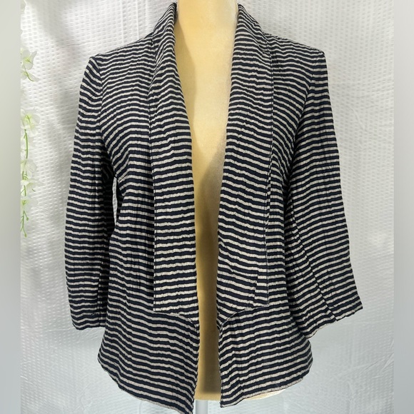ANN TAYLOR LOFT, Linen Blazer Jacket Size 6 blue and Gray Stripes chic - Picture 1 of 15